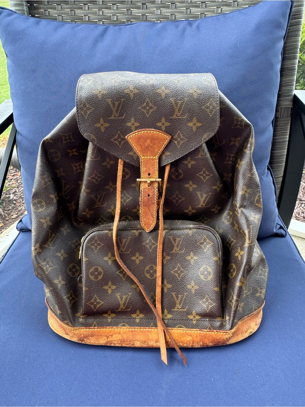 Louis Vuitton Brown Monogram Canvas Drawstring Backpack with Tan Leather Trim